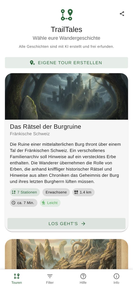 Tourauswahl mit Titelbild, Beschreibung und Kennzahlen