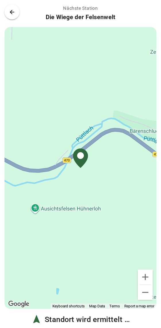 Kompass-Ansicht mit Karte und Richtung zur nächsten Station